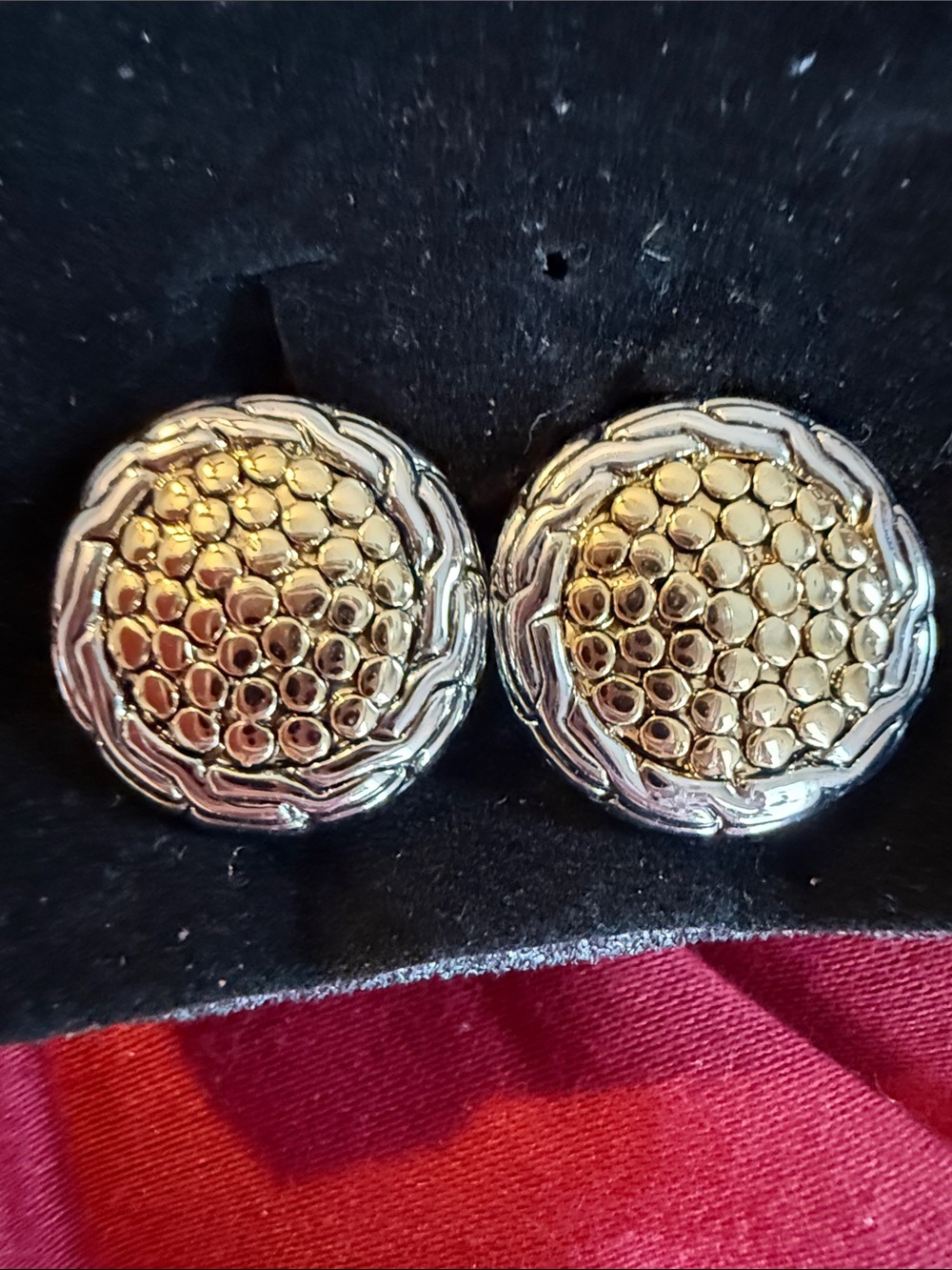 John Hardy Two-Tone Honeycomb Dome Earrings — Gold & Silver